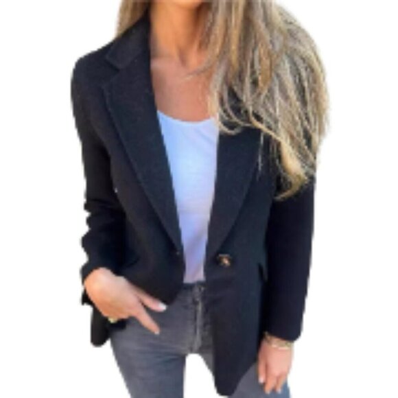 Jackets & Blazers - Wool Blend Blazer Jacket Open Front Short Pea Coat Business Office